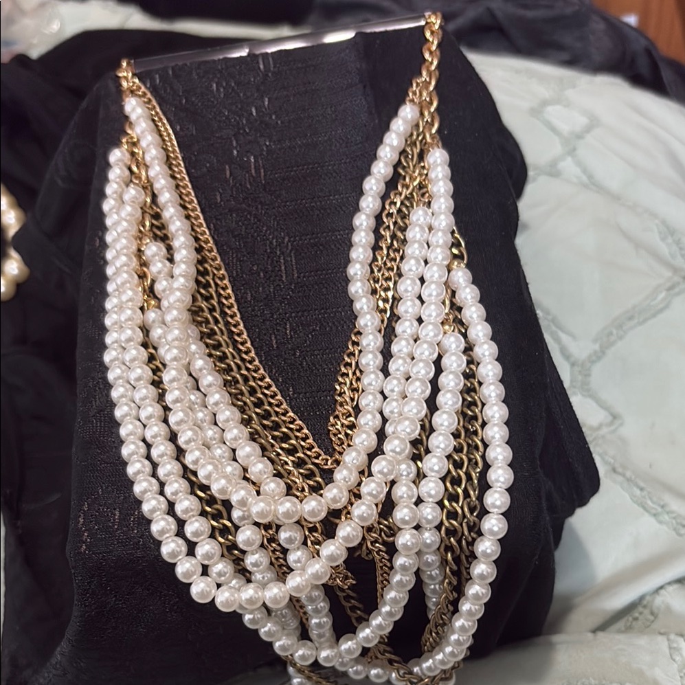 Rue21 Gold And White Multi-Strand Necklace